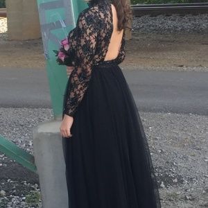 2 Piece Black Lace and Chiffon Prom Dress